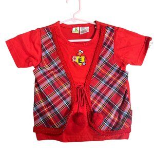 Sesame Street Toddler Girls 4T Elmo Red Shirt w/ Attached Plaid Vest NWT